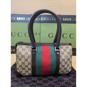 GUCCI GG canvas leather Boston handbag shoulder bag Sherry